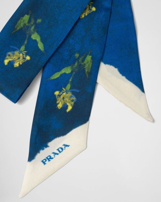 Prada Blue Printed Silk Twill Scarf