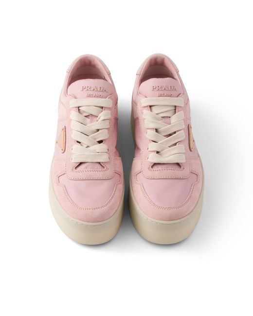 Prada Pink Downtown Bold Re-Nylon And Suede Sneakers