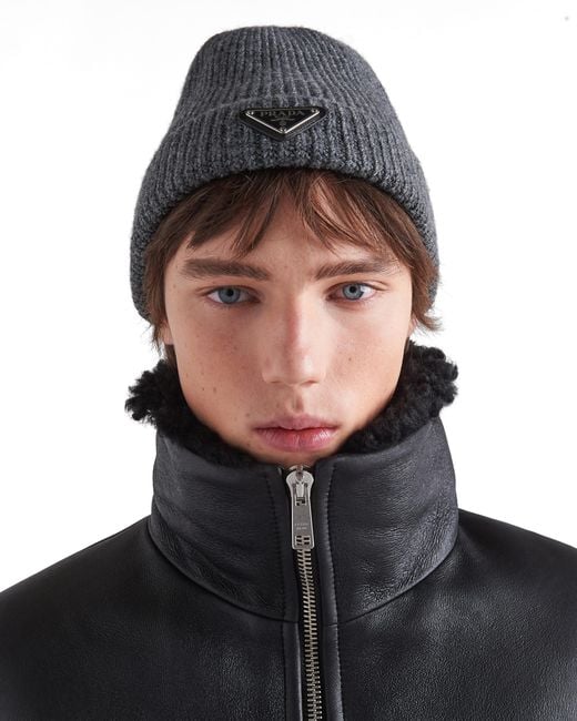 Prada Strickmütze Aus Wolle in Black für Herren