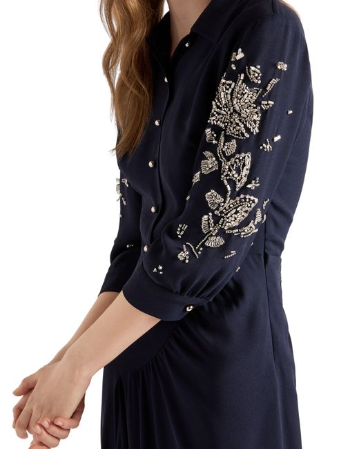 Prada Blue Long Embroidered Sablé Dress