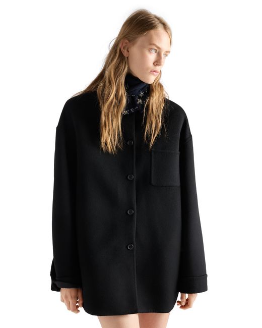 Prada Black Reversible Double Cashwool And Re-Nylon Caban Jacket, Ebony