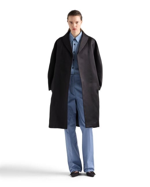 Prada Black Single-Breasted Double Satin Coat