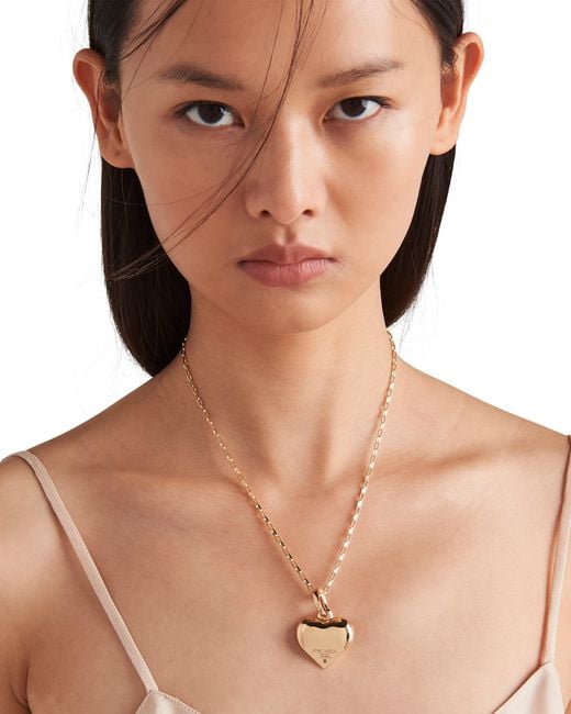 Prada White Eternal Gold Pendant Necklace In Yellow Gold