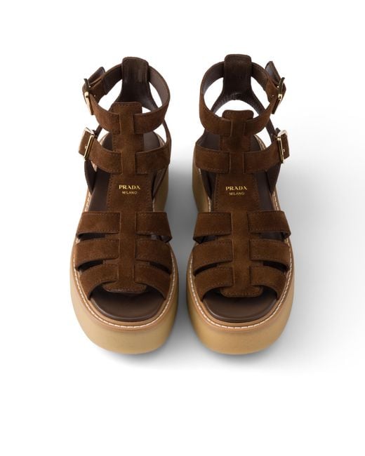 Prada Brown Suede Gladiator Sandals, Cocoa, Size 35