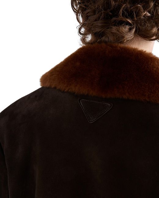 Prada Black Shearling-Trimmed Suede Caban Jacket