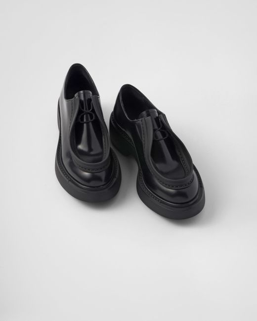 Prada Black Raised-edge Leather Lace-up Shoes