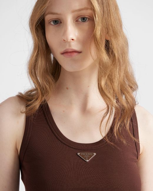 Prada Brown Ribbed Knit Crop Top