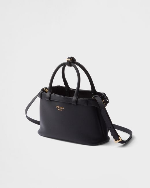 Prada Black Kleine Buckle Handtasche Aus Leder Mit Doppeltem Gürtel