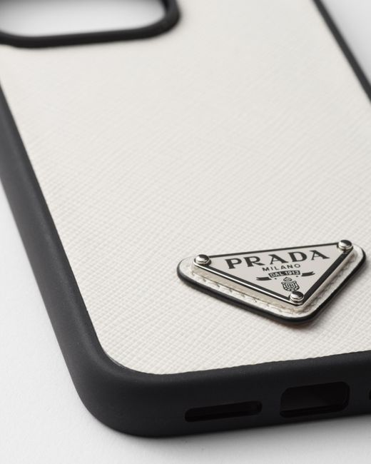 Prada White Saffiano Leather Cover For Iphone 15 Pro Max for men