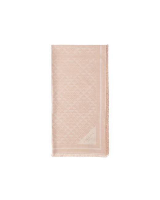Prada White Symbole Silk And Wool Jacquard Shawl