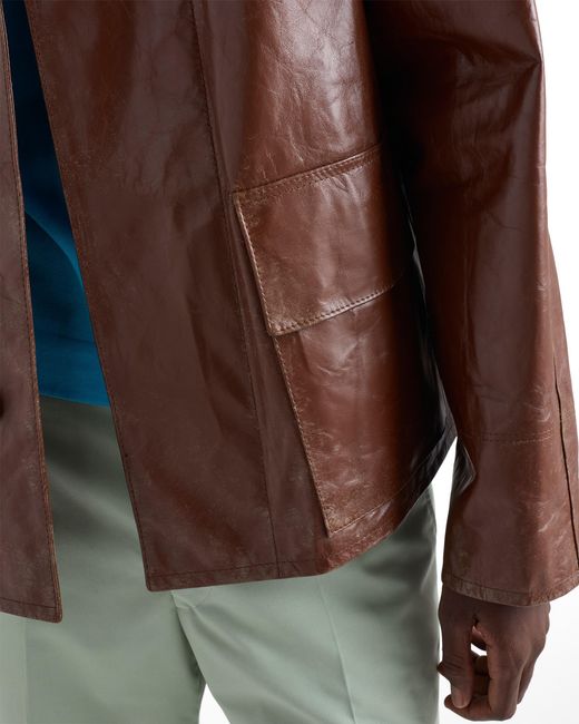 Prada Brown Vintage-Look Leather Blouson Jacket for men