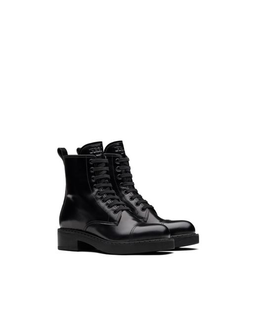 Prada Black Brushed Leather Laced Booties