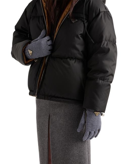 Prada Blue Wool And Nappa Leather Gloves, Slate