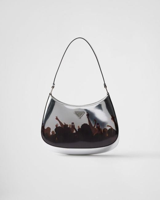 Prada White Cleo Printed Brushed Leather Shoulder Bag