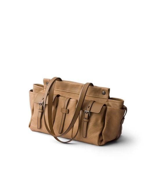 Prada Brown Route Large Leather Tote Bag