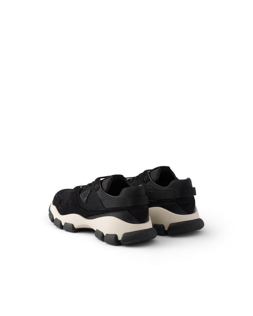 Prada Black Mesh Fabric And Suede Sneakers