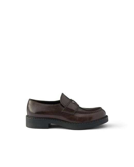 Prada Black Chocolate Aged Leather Loafers, Size 6 for men