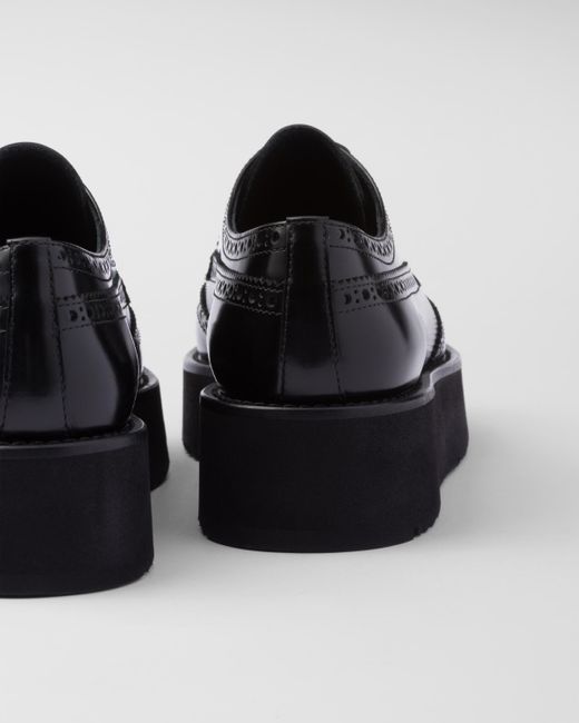 Prada Black Brushed Leather Derby Shoes