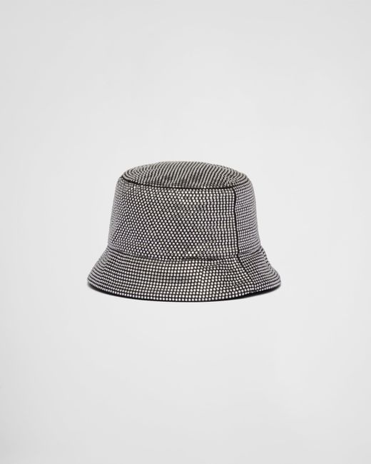 Prada Gray Satin Bucket Hat With Crystals