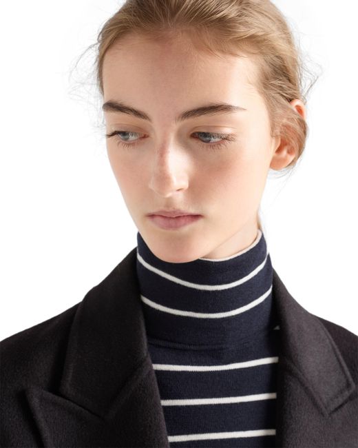 Prada Blue Striped Wool Turtleneck Sweater