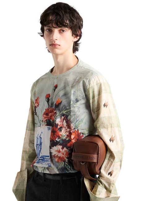 Prada White Printed Cotton Shirt, Cloudy for men