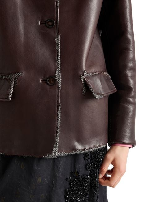Prada Brown Bonded Nappa Leather And Chevron Shetland Wool Jacket