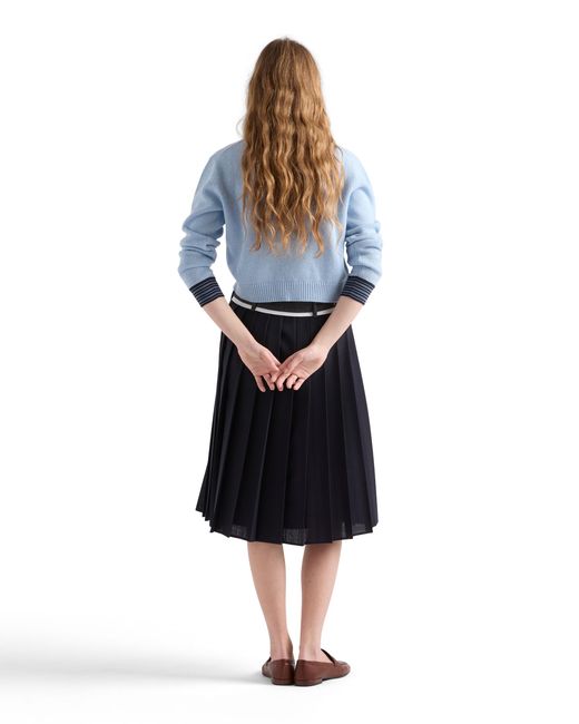 Prada Blue Cashmere Crew-Neck Sweater, Sapphire