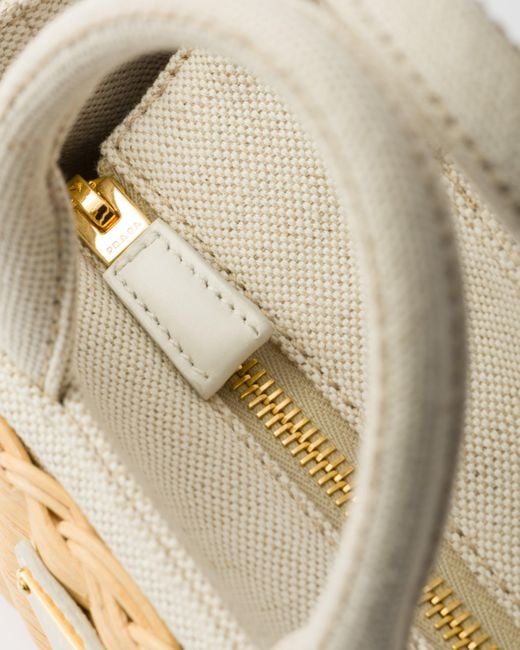 Prada Metallic Mini Wicker And Linen Blend Tote Bag
