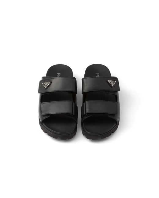 Prada Black Leather Strap Sandals, Size 5 for men