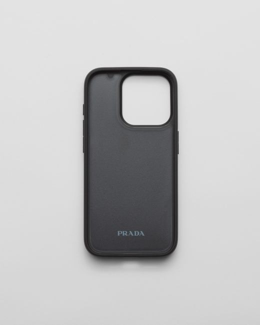 Prada Black Saffiano Leather Cover For Iphone 15 Pro for men