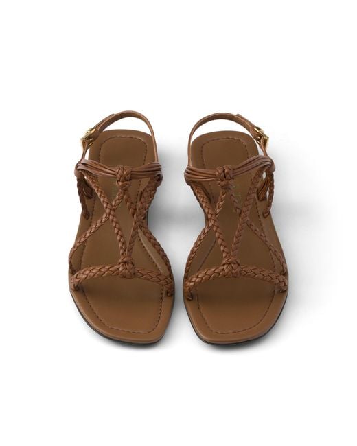 Prada Brown Flat Leather Sandals