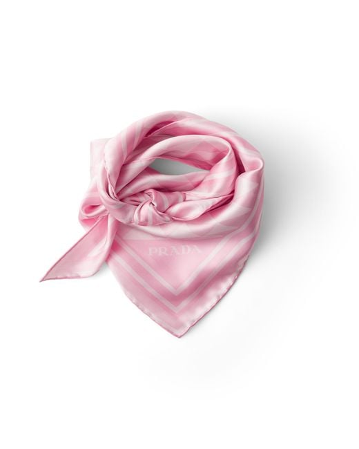 Prada Pink Printed Silk Scarf