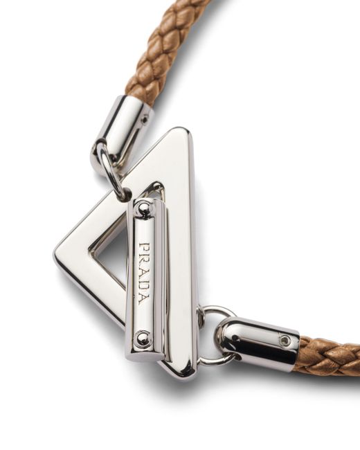 Prada White Braided Nappa Leather Bracelet for men