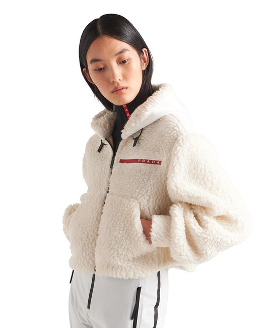 Prada Natural Cropped Double Fleece Jacket