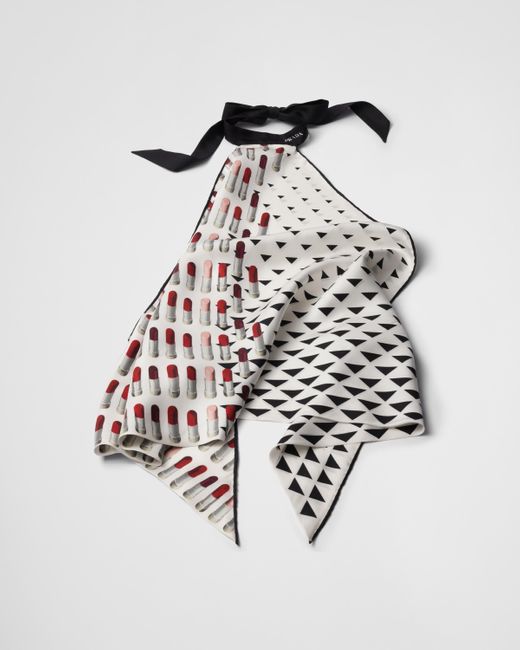 Prada White Printed Silk Twill Halter Top
