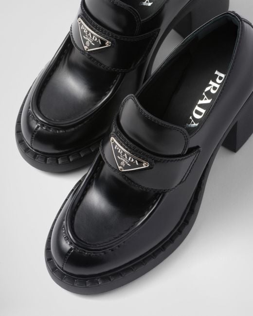 Prada Black Chocolate Brushed Leather Loafers