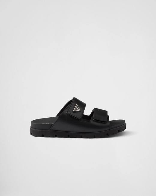 Prada Black Leather Strap Sandals, Size 5 for men