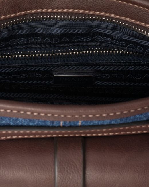 Prada Blue Bonnie Medium Denim And Leather Handbag, /Coffee
