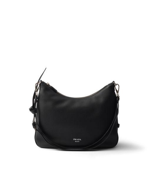 Prada Black Fold Large Leather Shoulder Bag