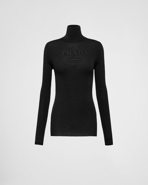 Prada Black Superfine Wool Turtleneck Sweater