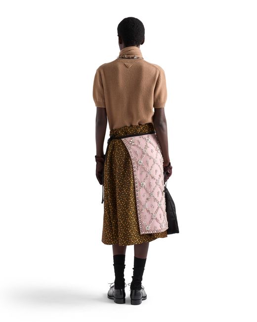 Prada Brown Short-Sleeved Cashmere Sweater With Scarf, Camel