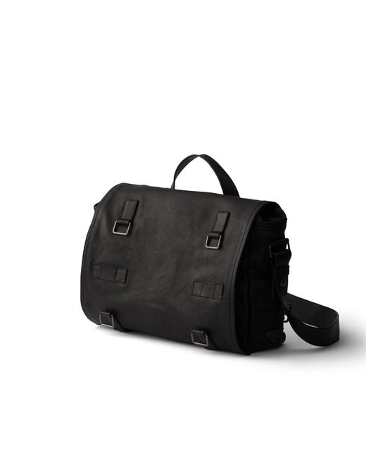 Prada Black Leather Messenger Bag for men