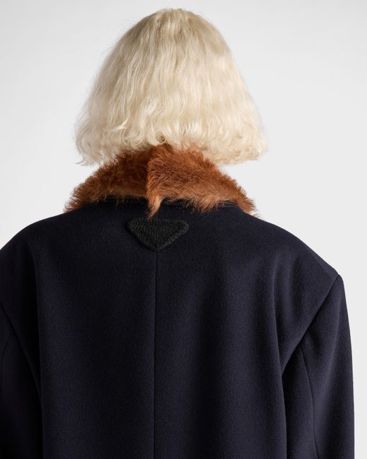 Prada Blue Einreihiger Mantel Aus Tuch