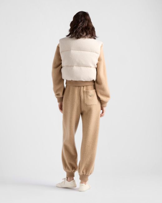 Prada Natural Embroidered Logo Wool-Cashmere Down Vest