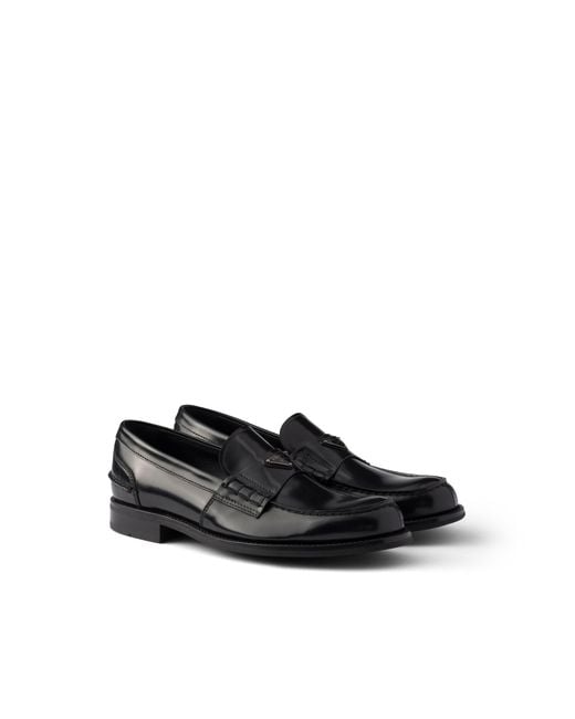Prada Black Brushed Leather Loafers, Size 5 for men