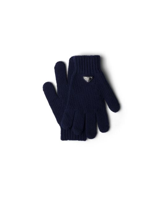 Prada Blue Wool And Cashmere Gloves for men