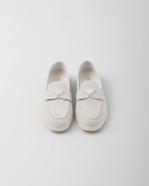 Prada White Suede Leather Loafers