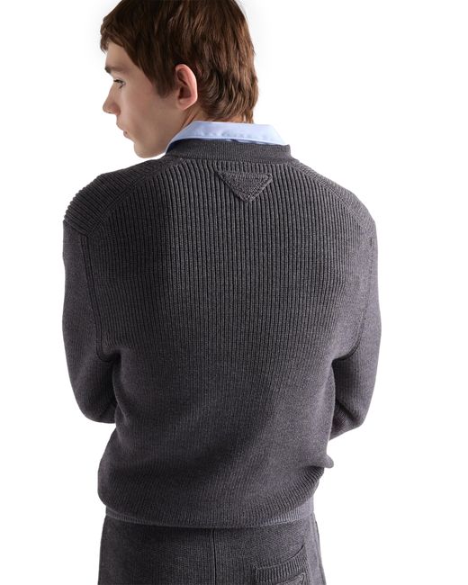 Prada Black Wool V-Neck Sweater for men