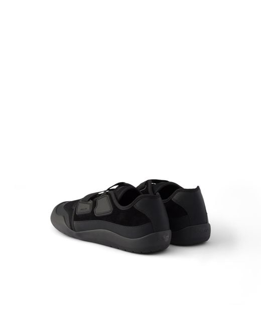 Prada Black Speedrock Leather And Mesh Fabric Sneakers, Size 5 for men
