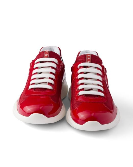 Prada Red Patent Leather And Technical Fabric America's Cup Sneakers, Size 5 for men